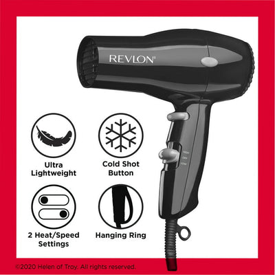 Compact and Lightweight Cold Shot Button Hair Dryers, Black