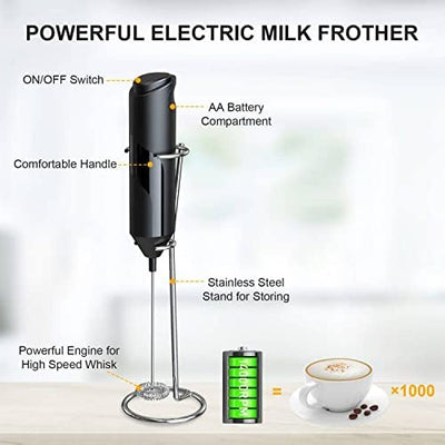 Milk Frother Handheld, Color:Black, 9.65 x 2.91 x 2.72 inches