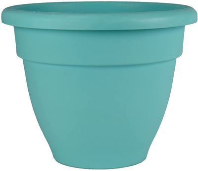 12 Inch round plastic caribbean planter in dusty teal color