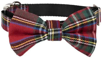 Adjustable Scottish Tartan Bowtie Dog Collar Size S Red