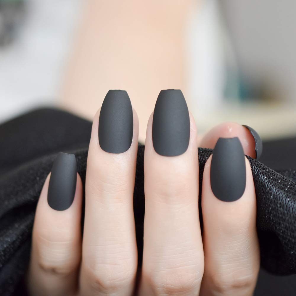 False Nails Full Nails, (Matte Black), Color: Z974