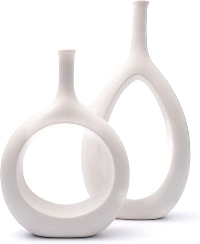 Set of 2 ceramic vases for centerpieces, (Color: White)