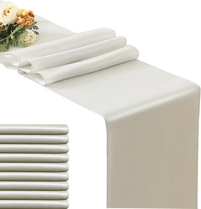 Pack of 10 Satin Table Runners 12 x 108 Inches, (Ivory)