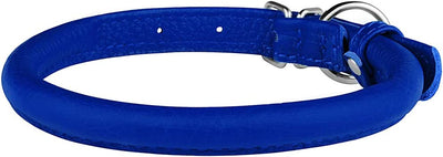 Pet Round Coiled Leather Dog Collar 7-8 Inch (Blue)