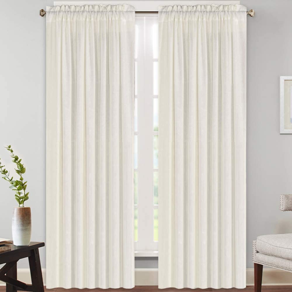 Semi Sheer Natural Linen Curtains for Bedroom (Ivory, 52 "W x 84" L)