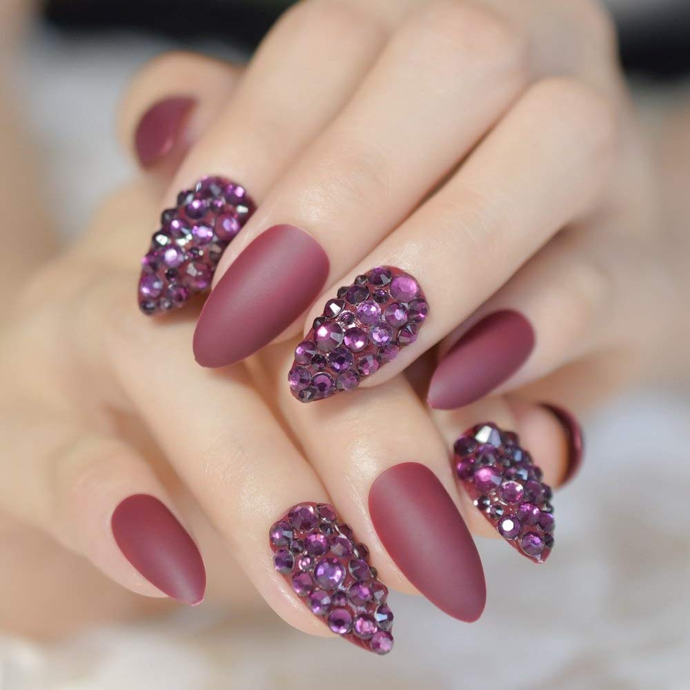 false nails tips,grape purple burgundy rhinestones, Color: Z970