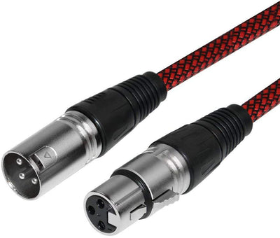 3Pin XLR Braided Microphone Cable, Red, 2-Pack (3ft)