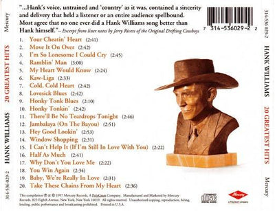 20 of Hank Williams' Greatest Hits, cd