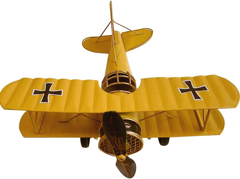 Large Retro Iron Plane Vintage Style Metal Biplane (Yellow)