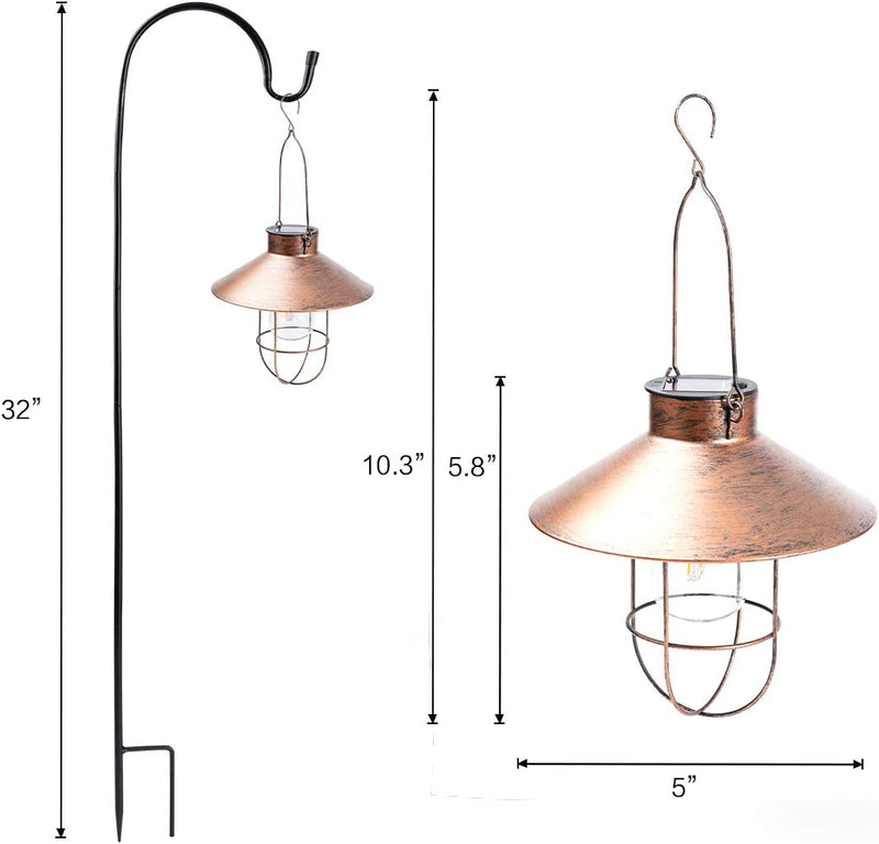 2PCS Metal Hanging Solar Lanterns with Hook LED Lights for Garden