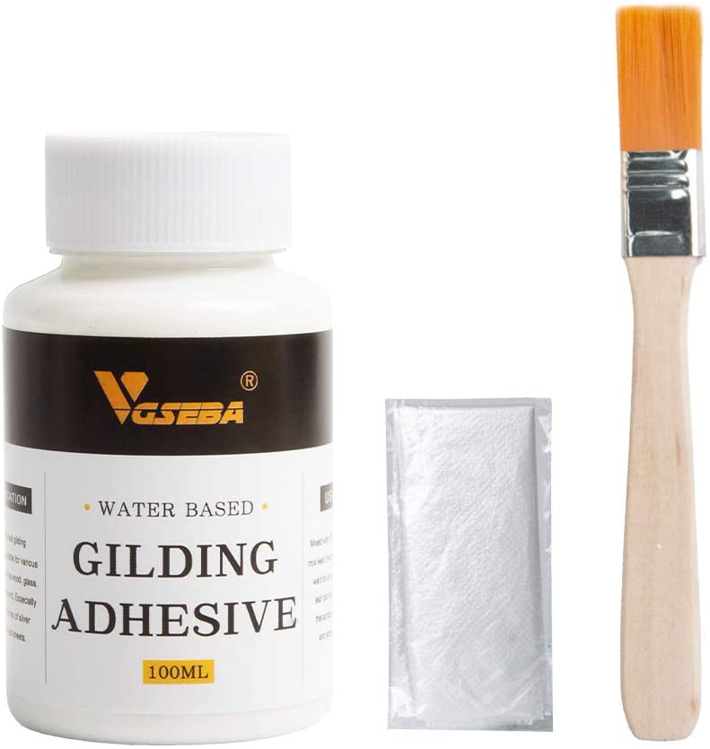 Gold Leaf Adhesive for Crafts Use on Wood (100ml, Brush, Gloves)