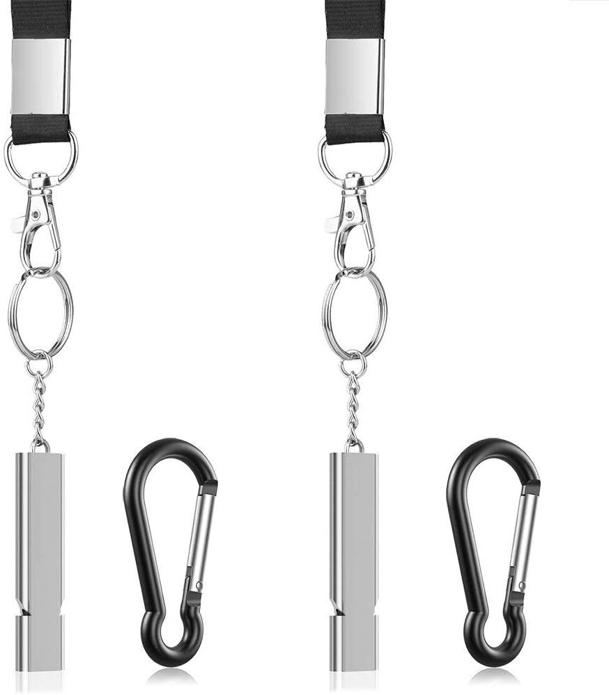 Whistles with carabiner and lanyard, 2 pieces (Silver)