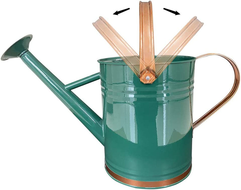 1 Gallon Watering Can, Galvanized Steel, Copper Accents, Green 2
