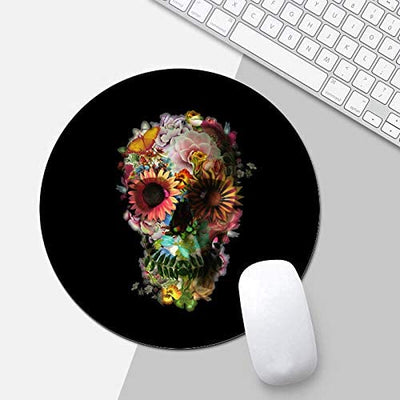 Round Non-Slip Rubber Mouse Pad, Flower Skull