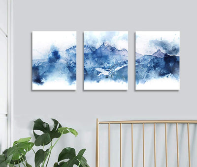 Blue Mountain Abstract Canvas 3 Piece Set