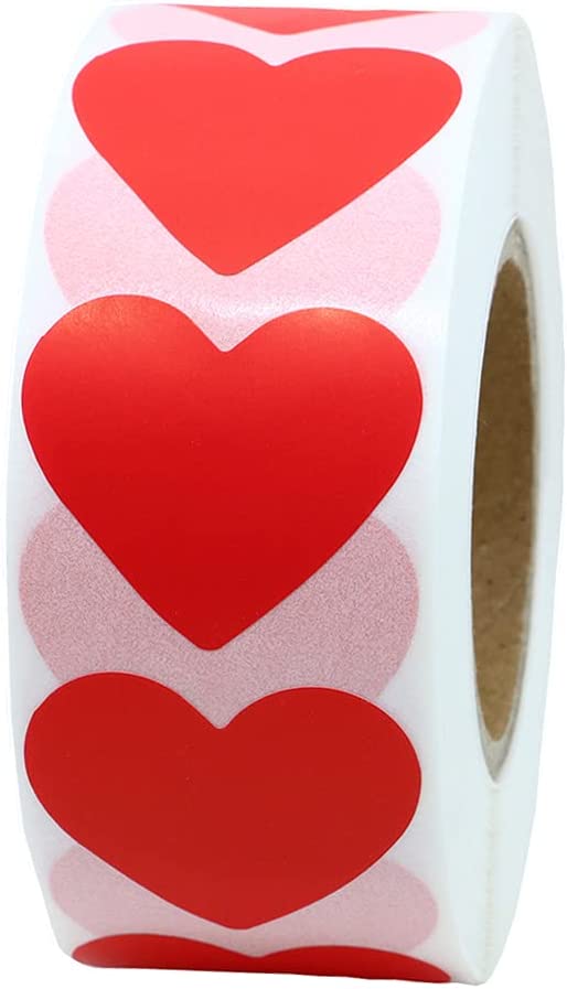 1.2" Heart Shaped Stickers, 1000Pcs (Red)