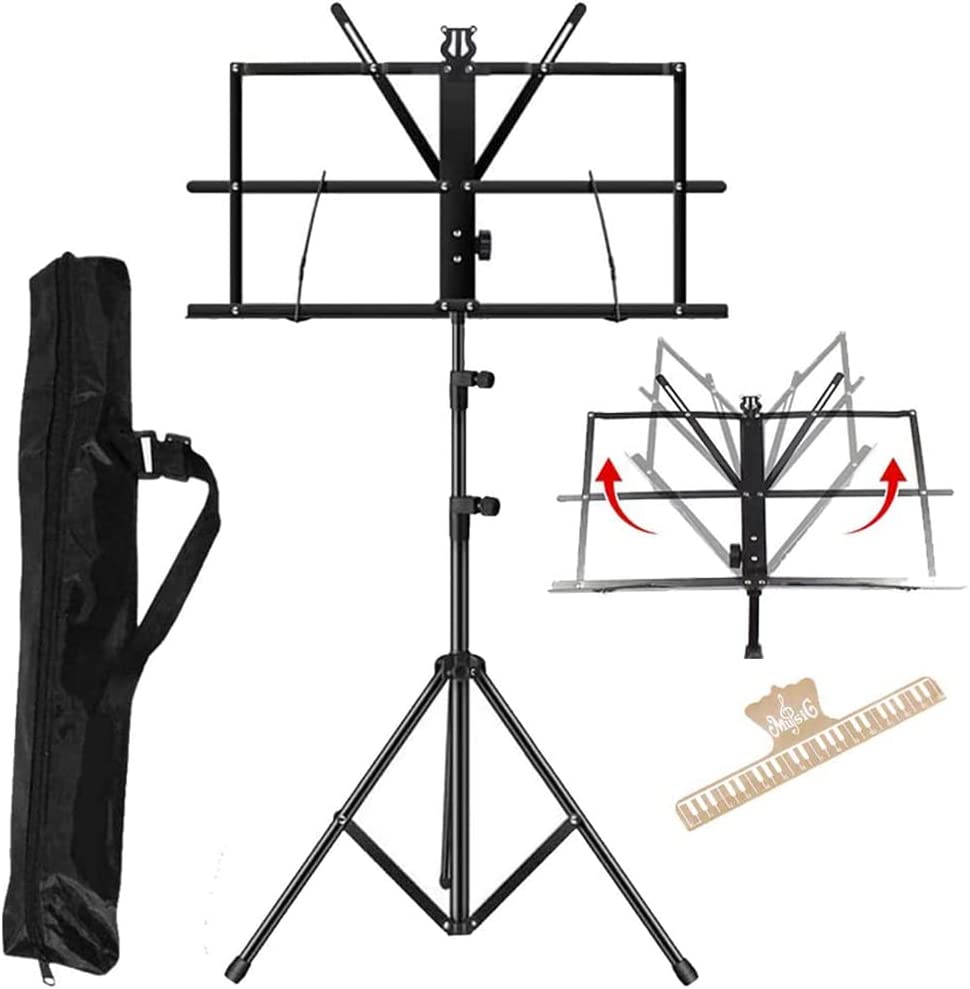 2-in-1 Music Stand, Portable Folding Sheet Music Stand, Black