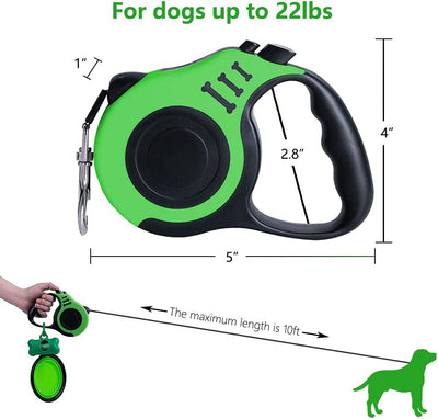 Pet Leash with 1 Portable Silicone Container, Green