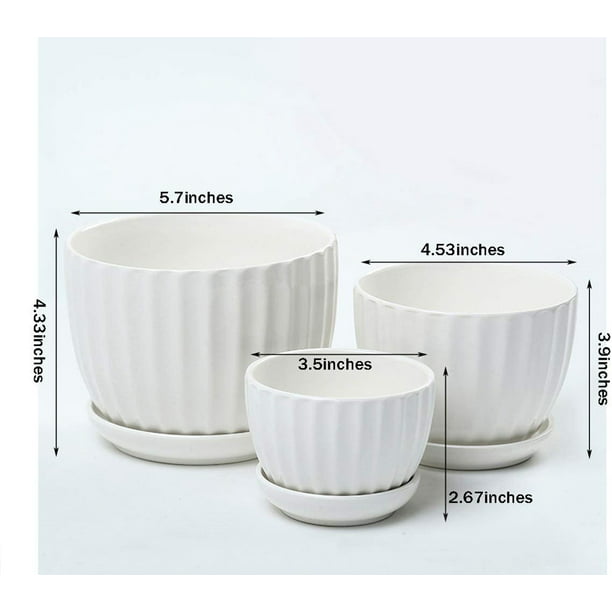 Ceramic Planters, White with Drain Saucers, Set of 3