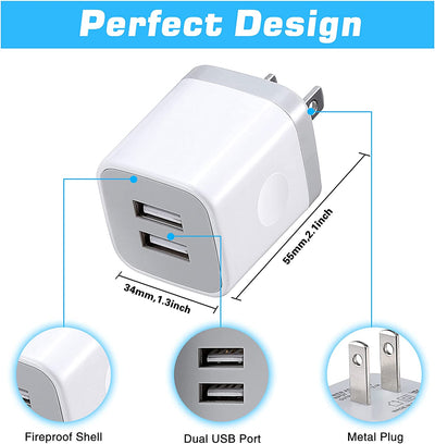 Dual Port USB Wall Charger Travel Plug Charging Block