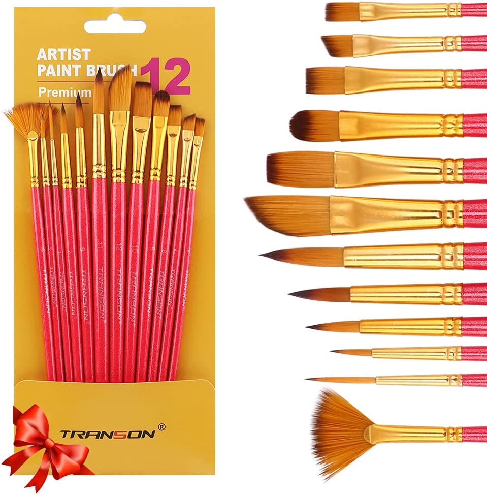 Art Painting Brush Assorted Set of 12 for Acrylic, Pink