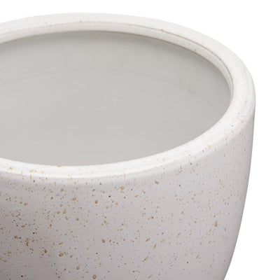 Round White and Beige Ceramic Plant Planter, 10" x 10" x 9"