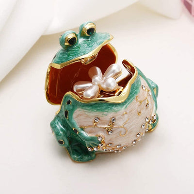 enameled jewelry box, hand-painted frog collectible figurine