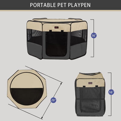 Portable Dog Playpen, Small - Brown