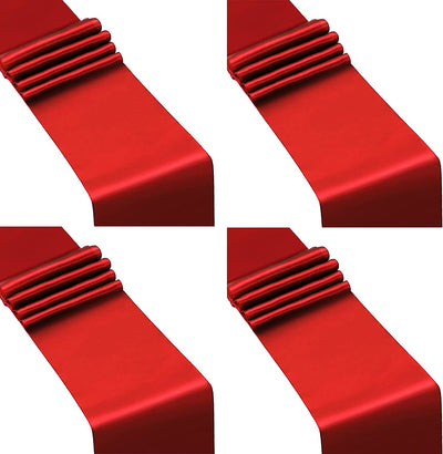 4 Pack 12" x 108" Long Red Satin Table Runners