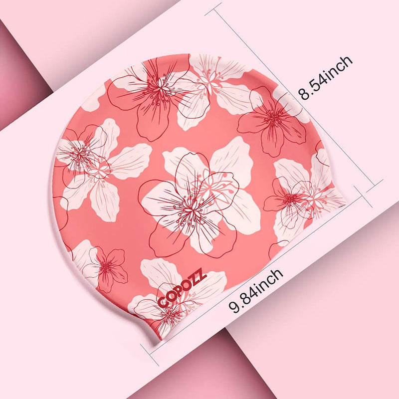 Silicone Swim Cap (Pink-Orange Flower)