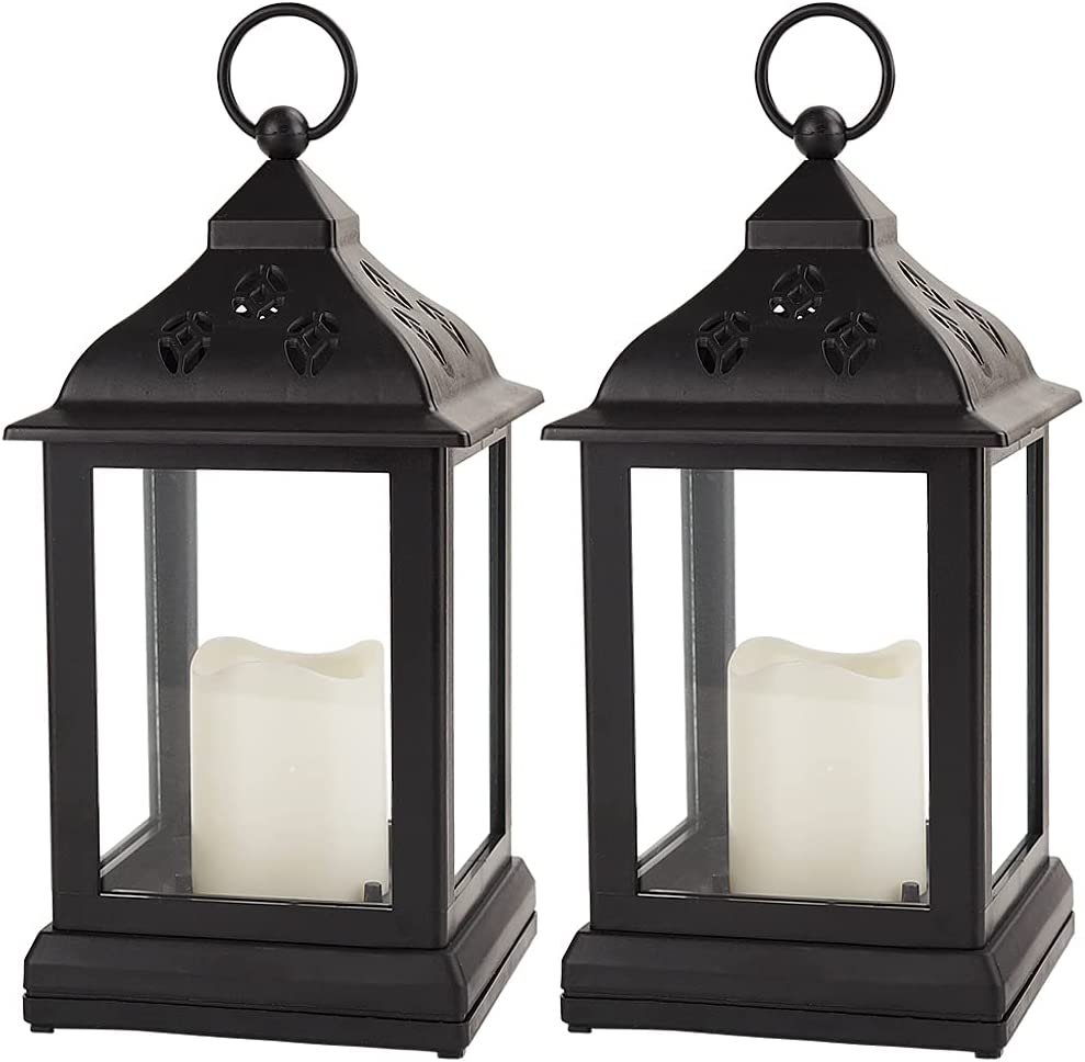 Black Candle Lantern, Warm White Flicker, Pack of 2