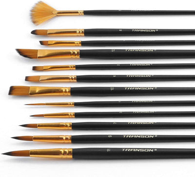 Art Painting Brush Assorted Set of 14 for Acrylic, black