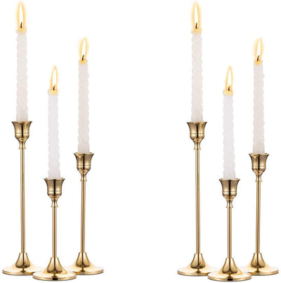 Set of 6 Vintage Tabletop Candle Holders, Gold