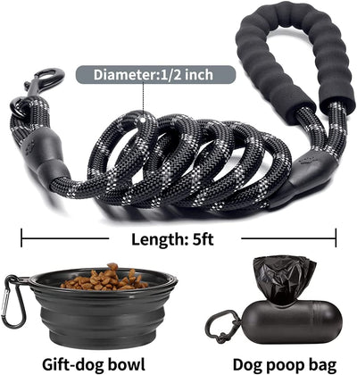 2 Pack 5' Heavy Duty Dog Leashes, Set 4 / Black / Grey