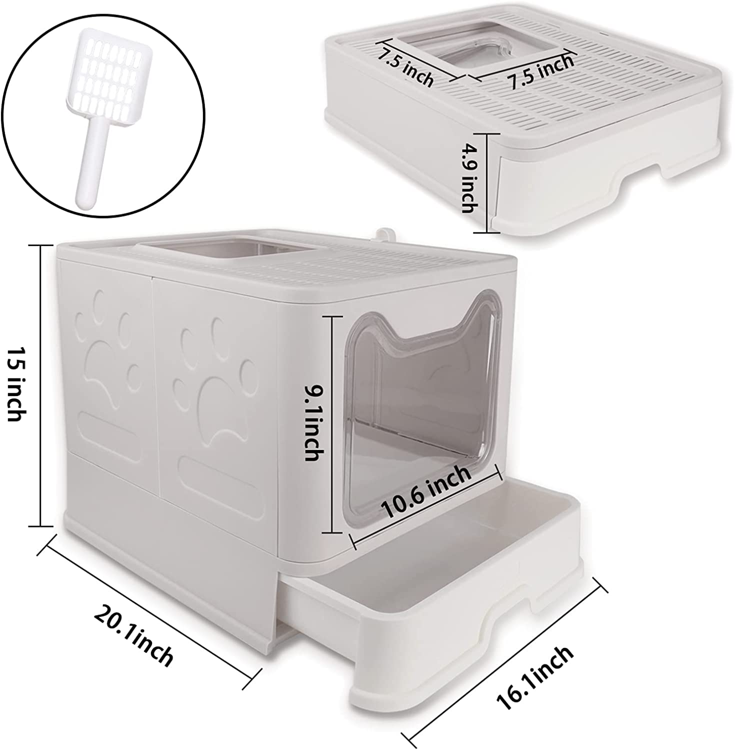 Collapsible litter box with lid for pets, gray