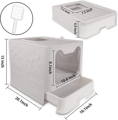 Collapsible litter box with lid for pets, gray