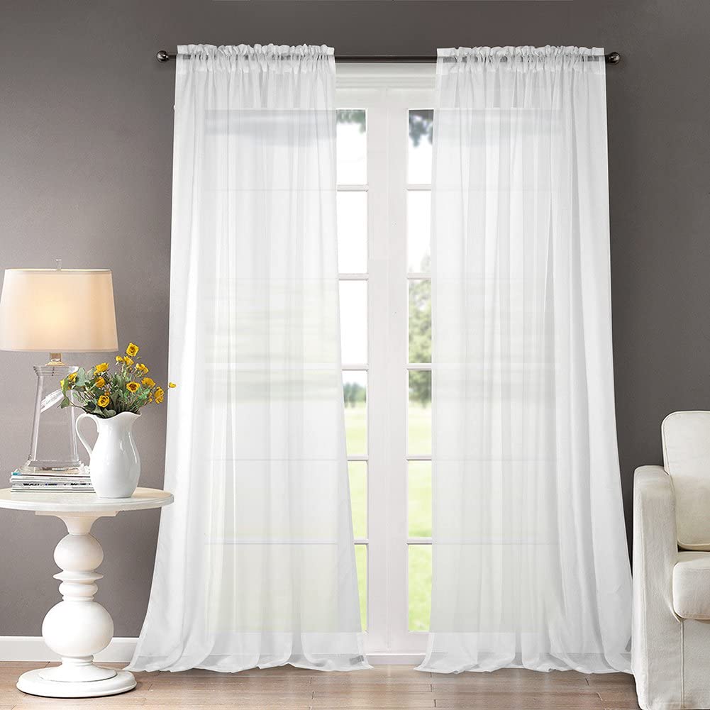 2 Panel Rod Pocket Sheer Curtains 100 "W x 96" (White)