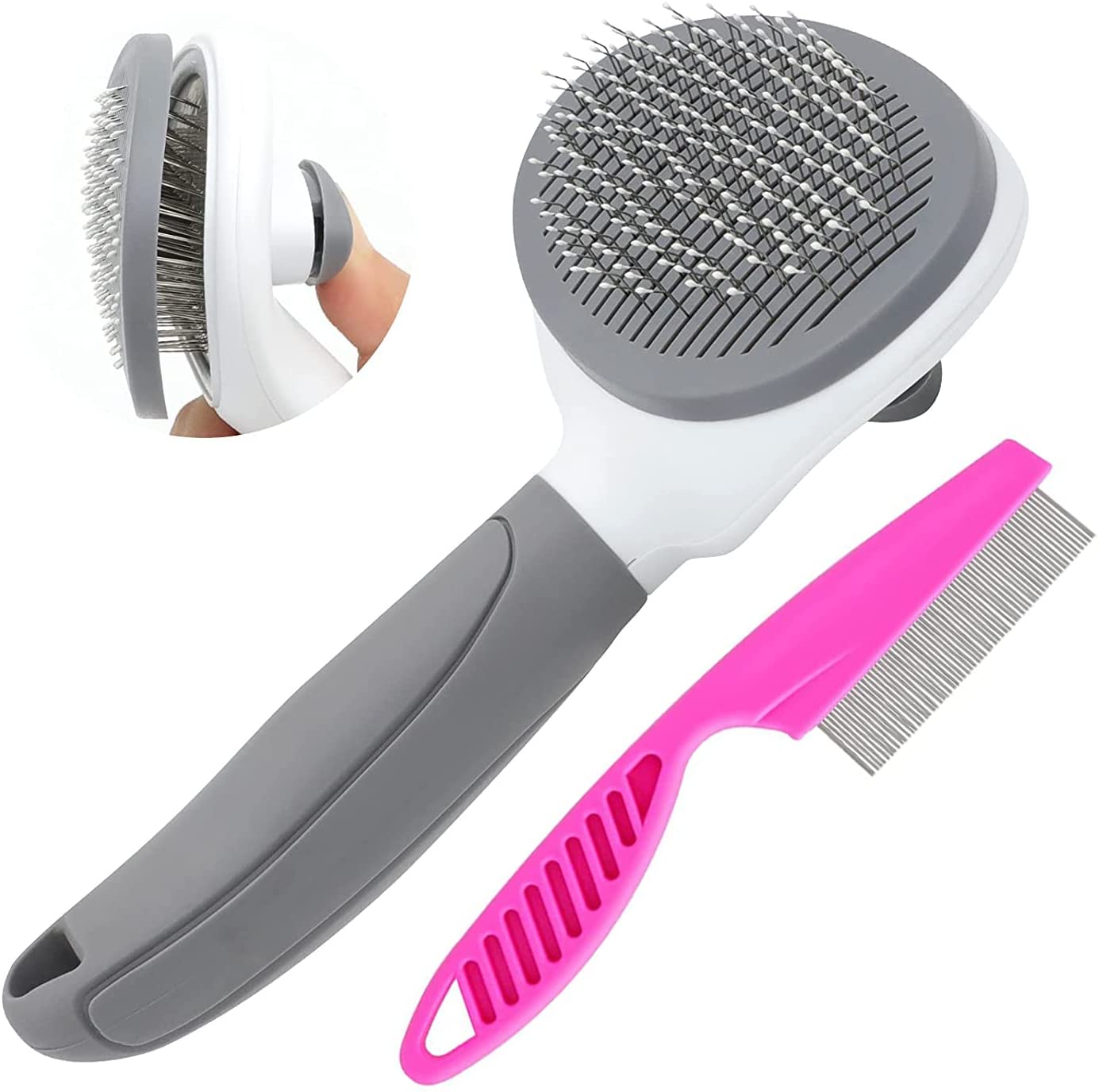 Pet brush and comb, gray-pink, 2pcs