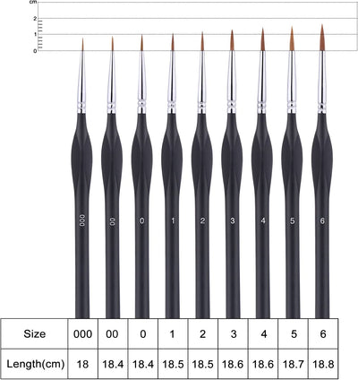 9 Piece Detail Brush Set for Acrylic