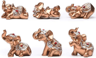 Set of 6 Elephant Statues, Collectible (Gold)