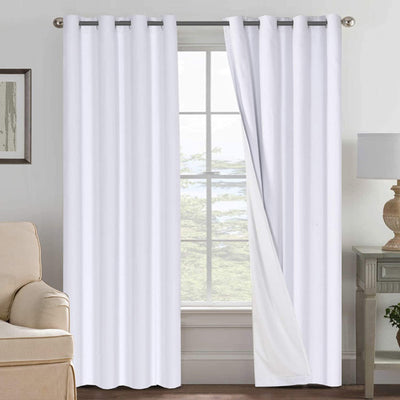 Linen Blackout Curtains 108 Inches Long 100% Absolutely Blackout Thermal Insulation, 2 Panels, White