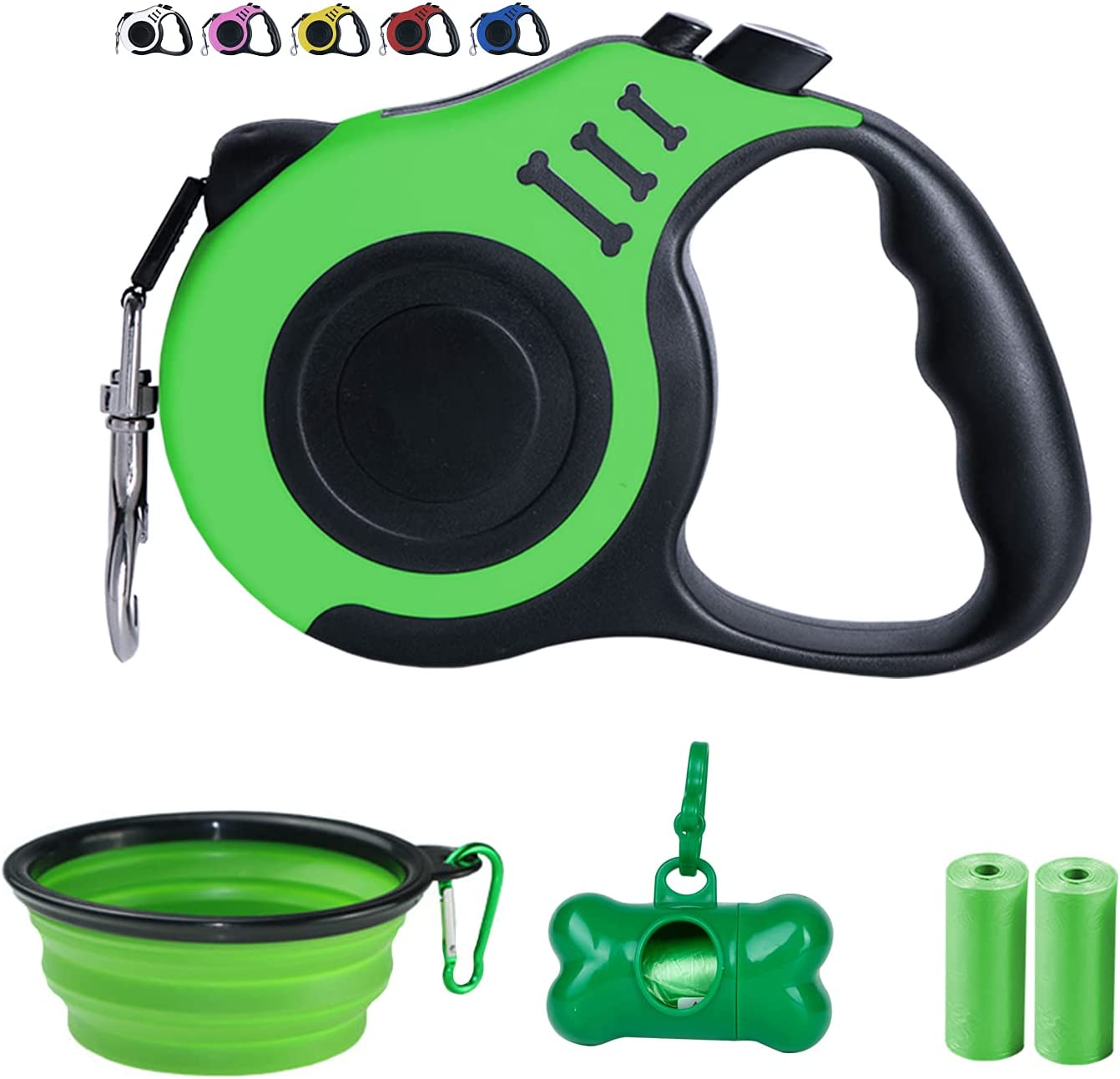 Pet Leash with 1 Portable Silicone Container, Green