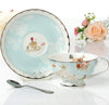 Vintage Tea Cups Saucers Spoons Set, Blue Flower Rose