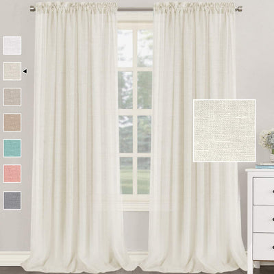 108" Long Linen Blend Curtains, Ivory