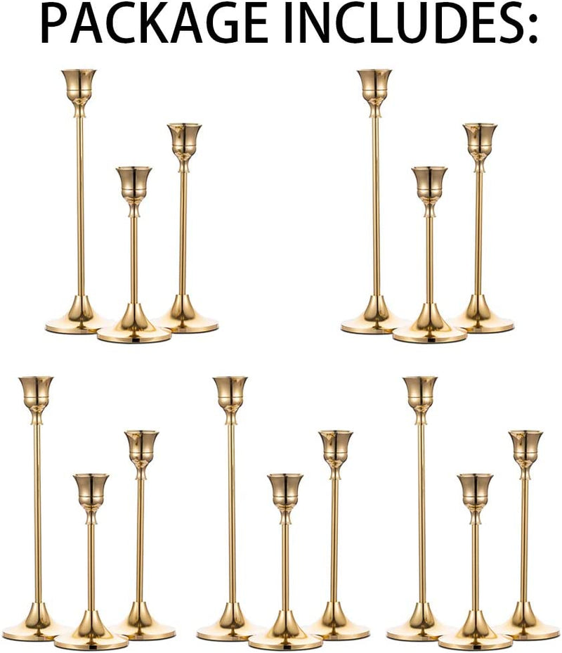 Set of 5 Vintage Tabletop Candle Holders, Gold