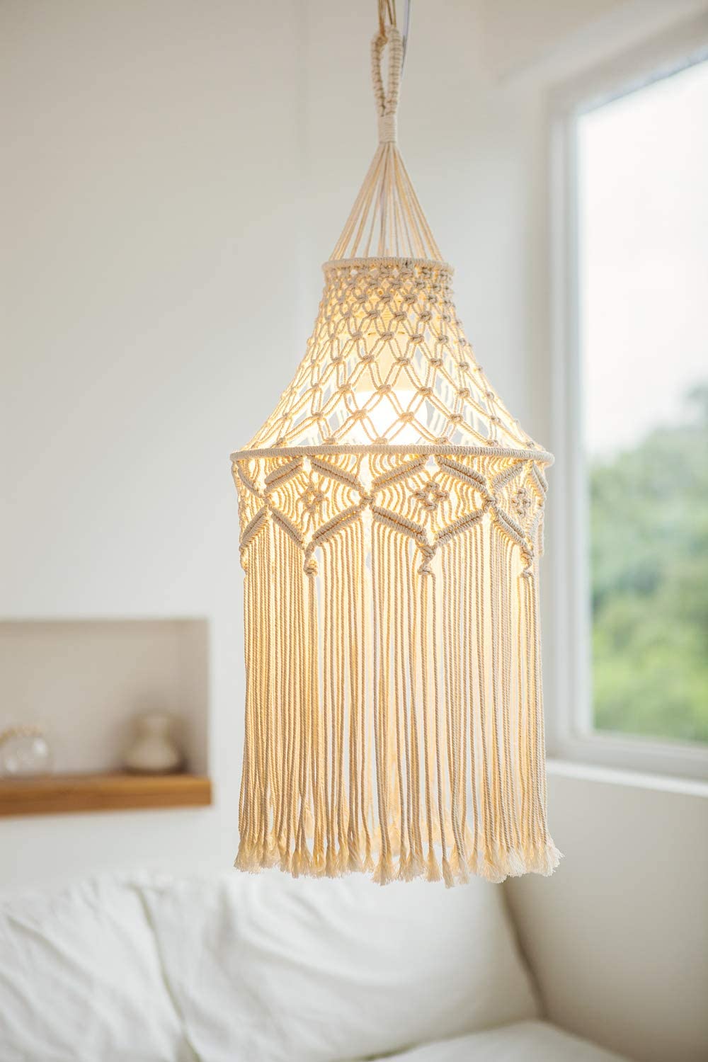 Boho style macrame hanging lampshade (bulb not included)