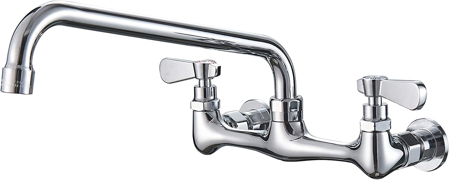 12-Inch Swivel Spout Wall Mounted Kitchen Faucet, Polished Chrome