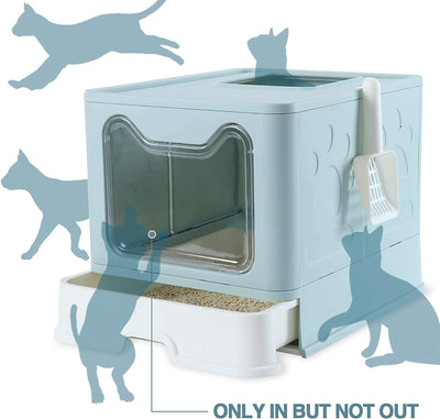 Collapsible Litter Box with Top Entry and Lid (Blue)