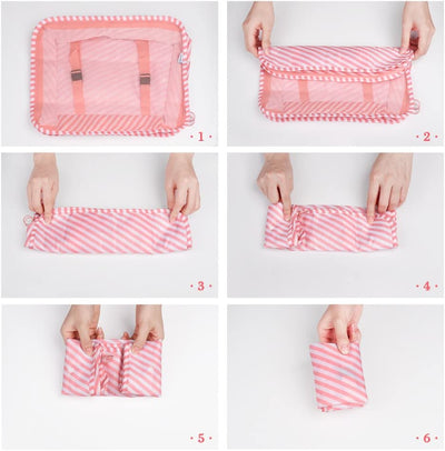 Travel Luggage Organizer Bags (7 Pieces, Pink Stripes Color).