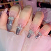 Cute False Nails 24pcs, Bing Rhinestone, Pink